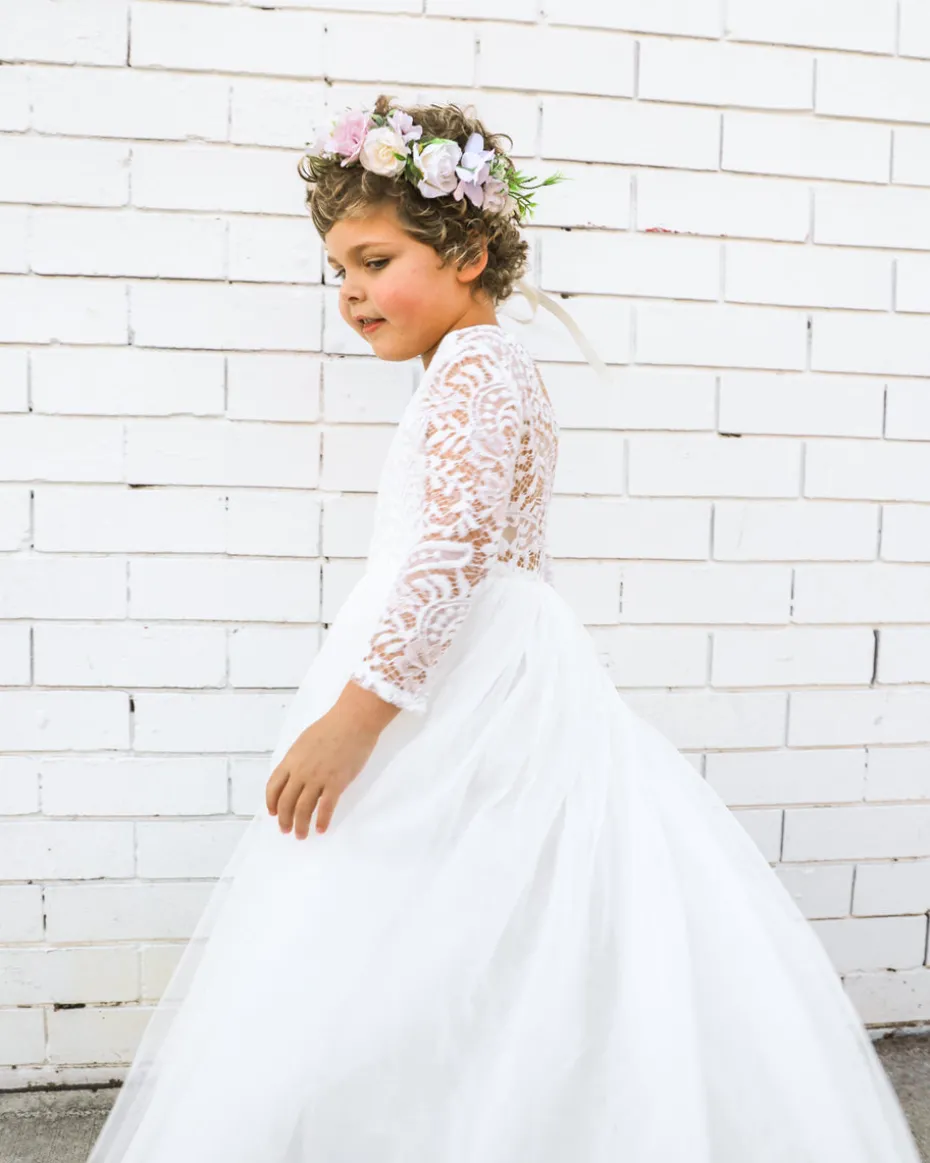 Swan White Flower Girl Lace Dress