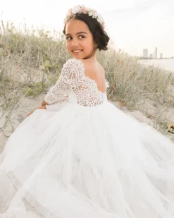 Swan White Flower Girl Lace Dress