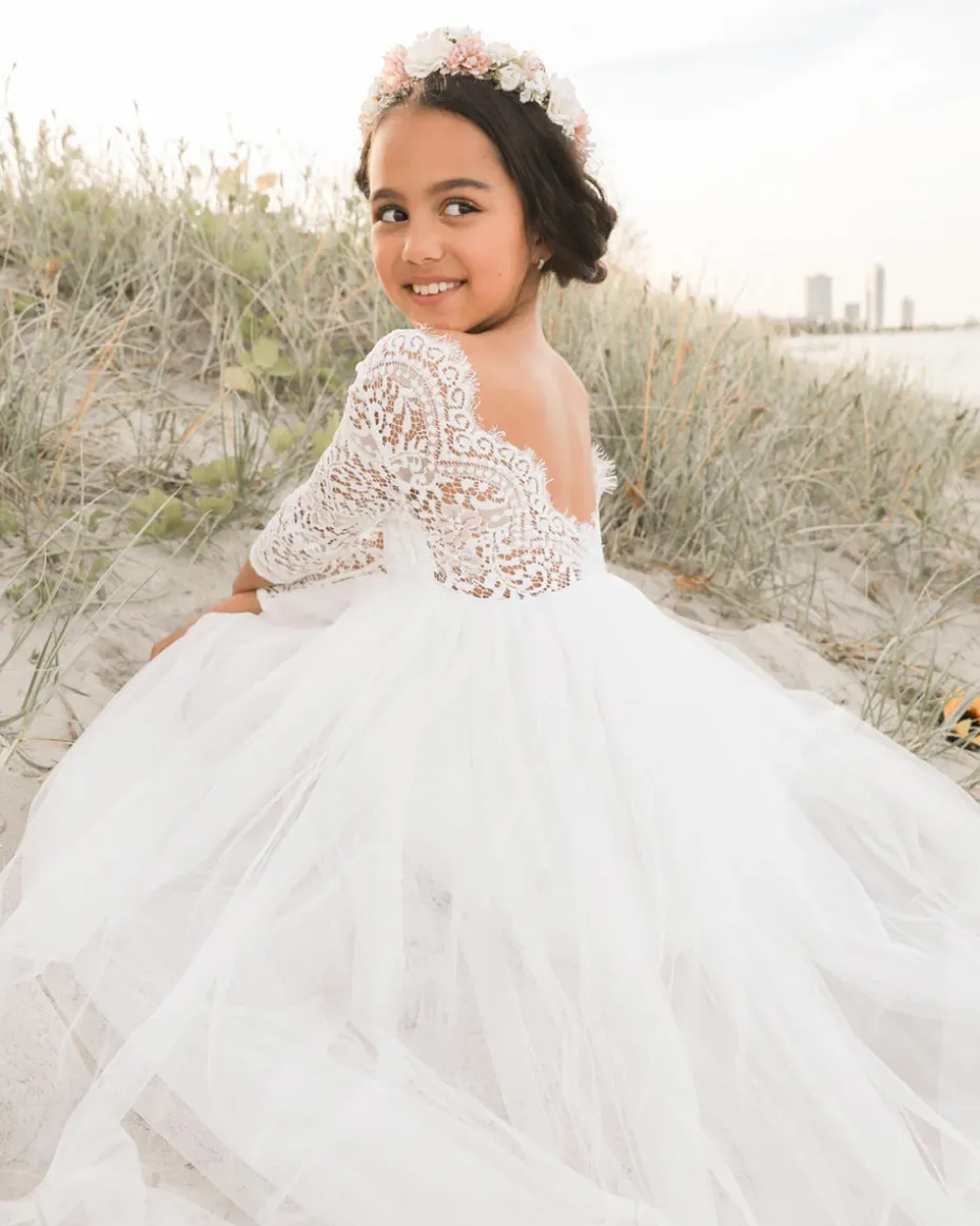 Swan White Flower Girl Lace Dress