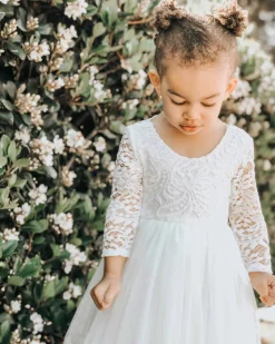 Swan White Flower Girl Lace Dress