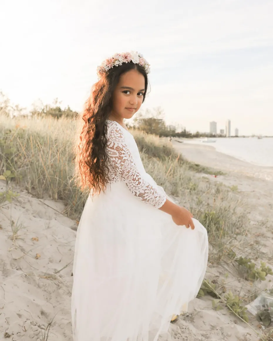 Swan White Flower Girl Lace Dress
