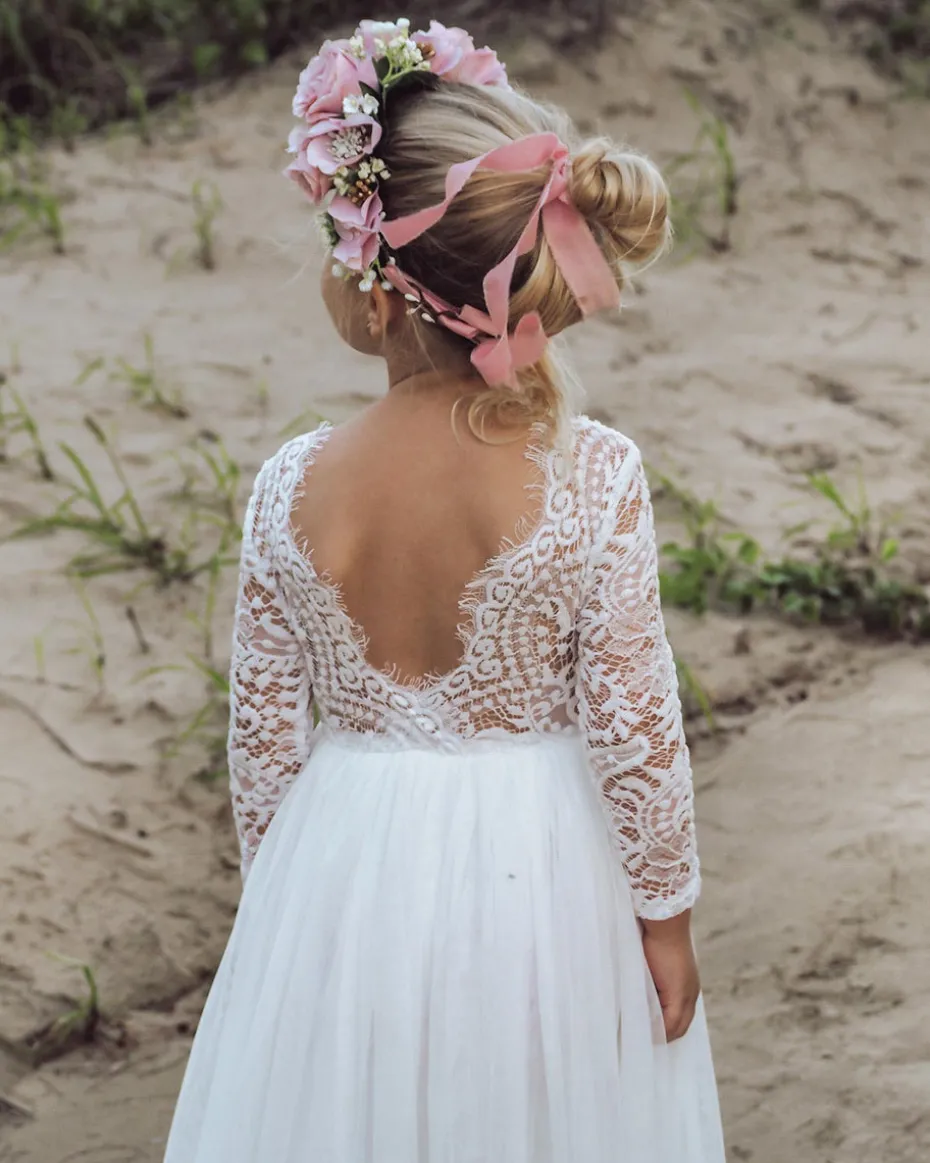 Swan White Flower Girl Lace Dress