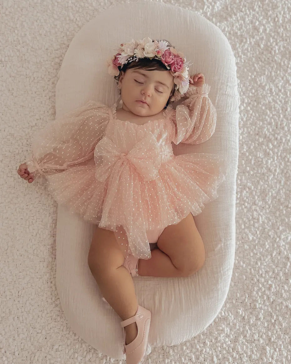 Swiss Dot Bloom Pink Rose Baby Girl Romper Romper