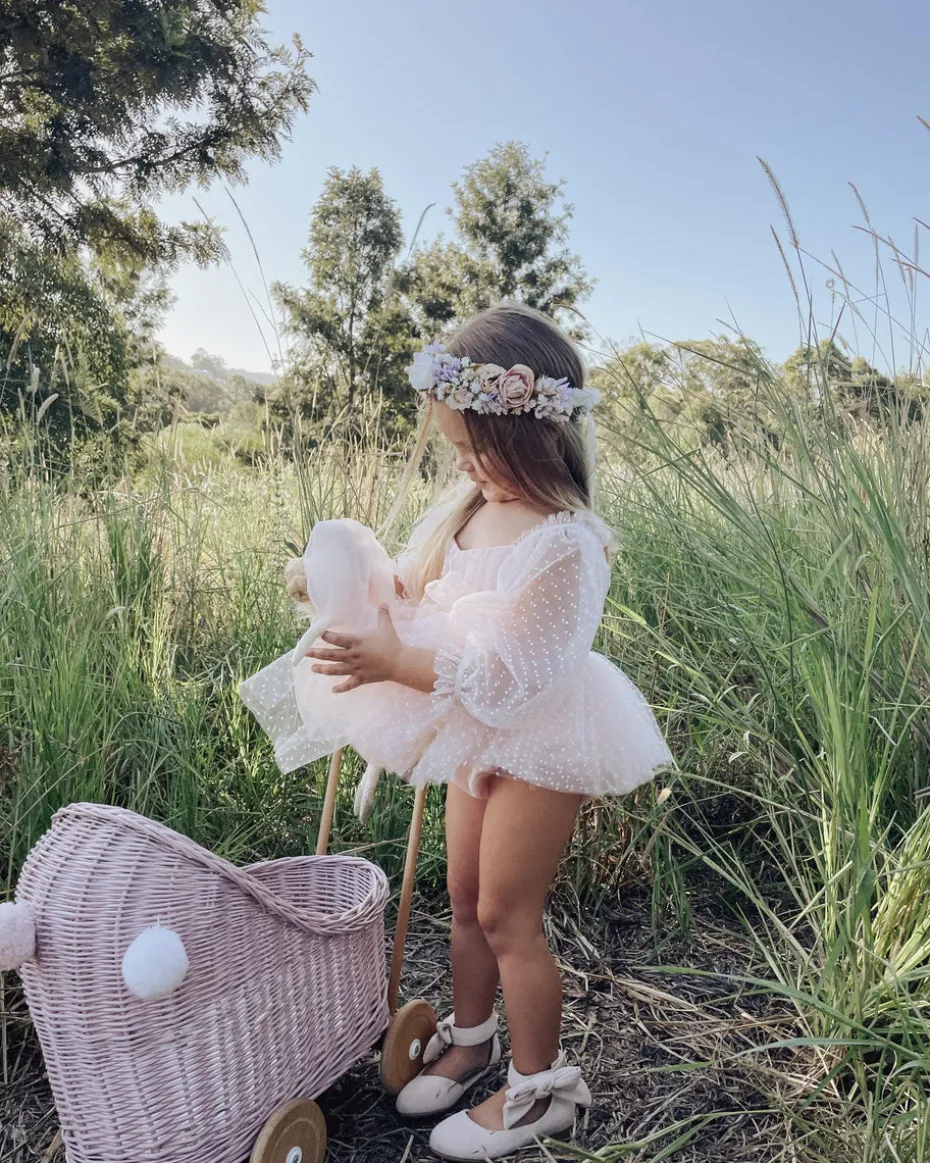 Swiss Dot Bloom Pink Rose Baby Girl Romper Romper
