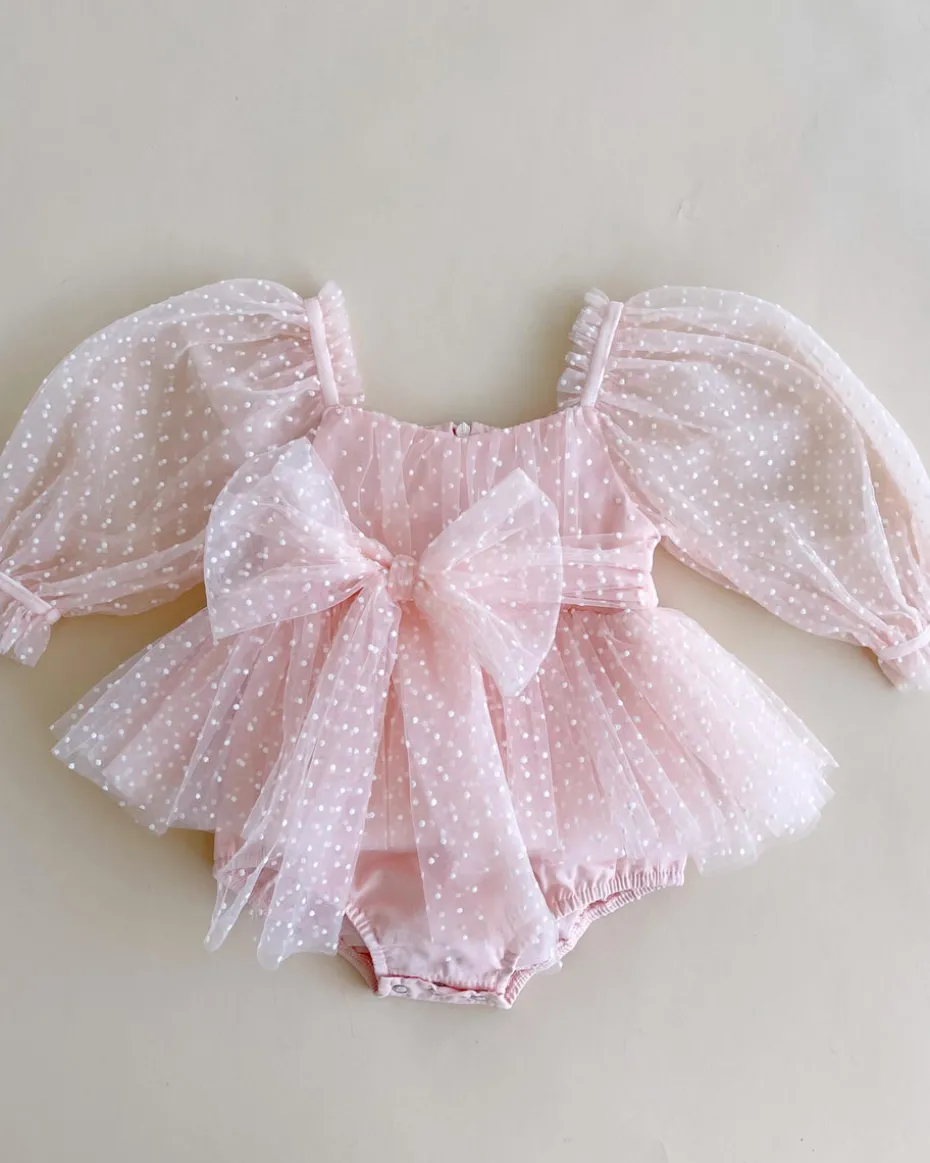 Swiss Dot Bloom Pink Rose Baby Girl Romper Romper