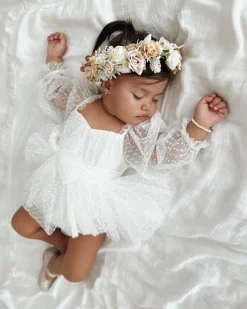 Swiss Dot Bloom White Baby Girl Romper