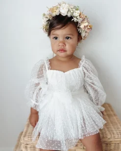 Swiss Dot Bloom White Baby Girl Romper