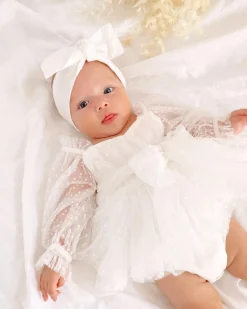 Swiss Dot Bloom White Baby Girl Romper