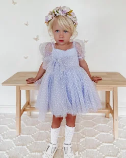 Swiss Dot Periwinkle Gardenia Girls Party Dress
