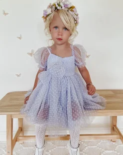 Swiss Dot Periwinkle Gardenia Girls Party Dress
