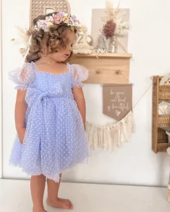 Swiss Dot Periwinkle Gardenia Girls Party Dress