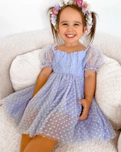 Swiss Dot Periwinkle Gardenia Girls Party Dress