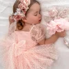 Swiss Dot Pink Rose Flower Fairy Baby Girl Romper