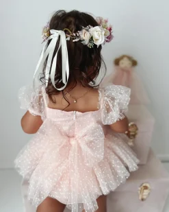 Swiss Dot Pink Rose Flower Fairy Baby Girl Romper