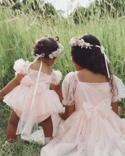 Swiss Dot Pink Rose Flower Fairy Baby Girl Romper