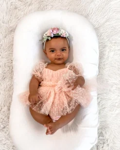 Swiss Dot Pink Rose Flower Fairy Baby Girl Romper
