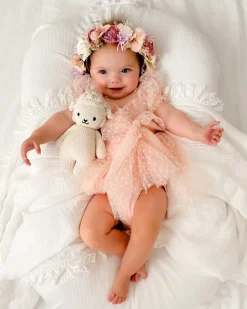 Swiss Dot Pink Rose Flower Fairy Baby Girl Romper