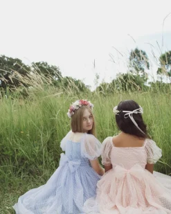 Swiss Dot Pink Rose Gardenia Flower Girl Dress