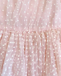 Swiss Dot Rosebud Pink Rose Flower Girl Dress