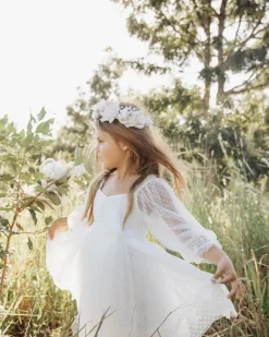 Swiss Dot Rosebud White Flower Girl Dress
