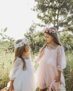 Swiss Dot Rosebud White Flower Girl Dress