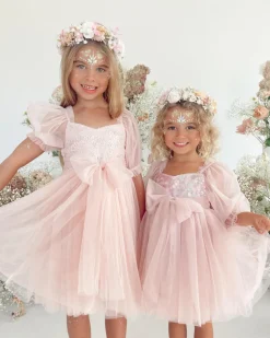 Tallulah Pearl Pastel Pink Sparkle Sequin Girls Party Dress