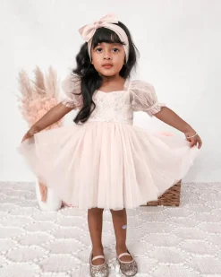 Tallulah Pearl Pastel Pink Sparkle Sequin Girls Party Dress