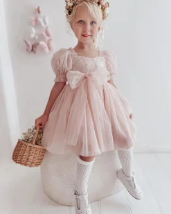 Tallulah Pearl Pastel Pink Sparkle Sequin Girls Party Dress