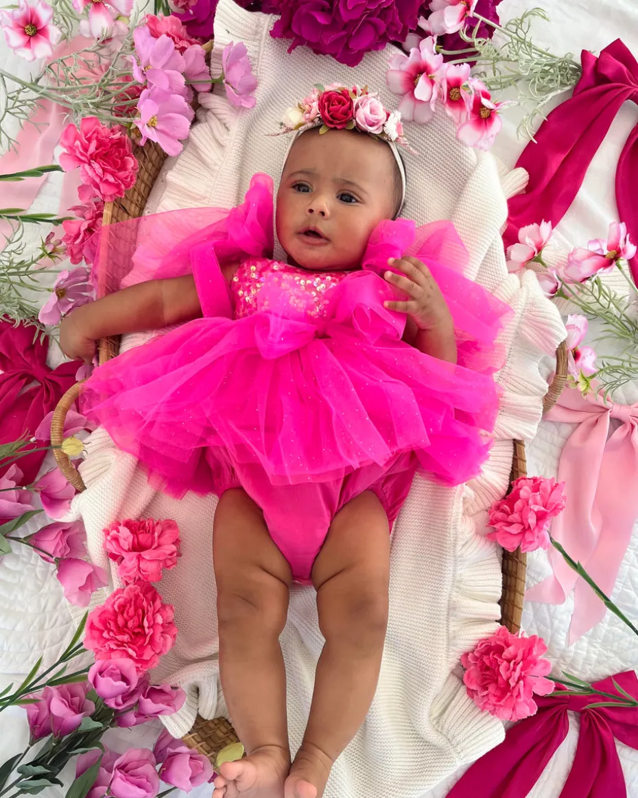 Theodora Fuchsia Pink Sequin Baby Girl Romper