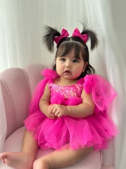 Theodora Fuchsia Pink Sequin Baby Girl Romper