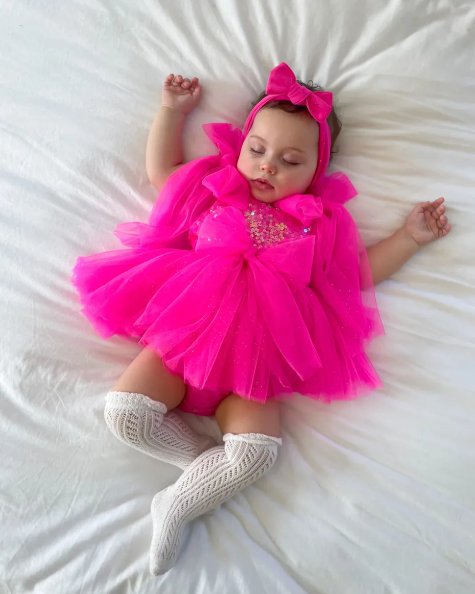 Theodora Fuchsia Pink Sequin Baby Girl Romper