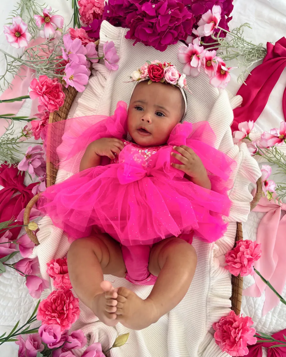 Theodora Fuchsia Pink Sequin Baby Girl Romper