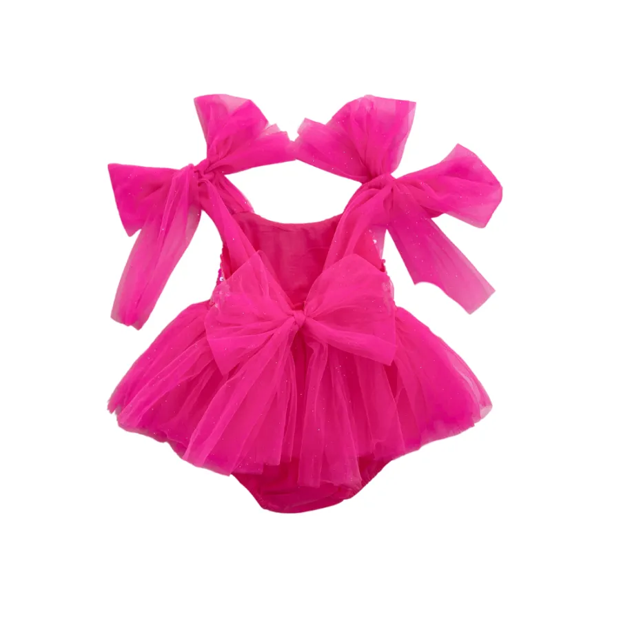 Theodora Fuchsia Pink Sequin Baby Girl Romper