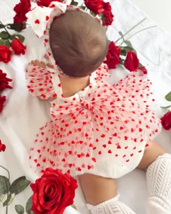 Valentina White Heart Baby Girl Romper