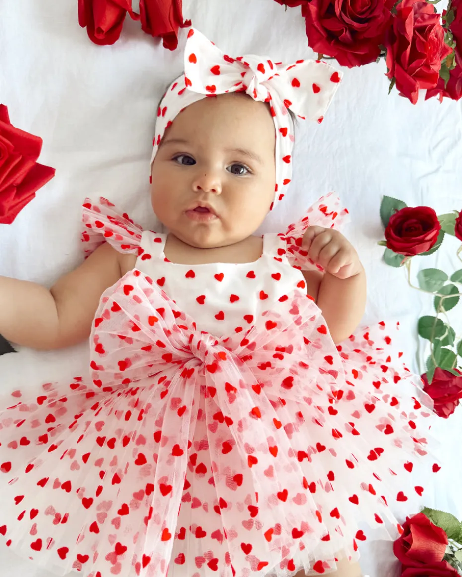 Valentina White Heart Baby Girl Tulle Hair Accessories