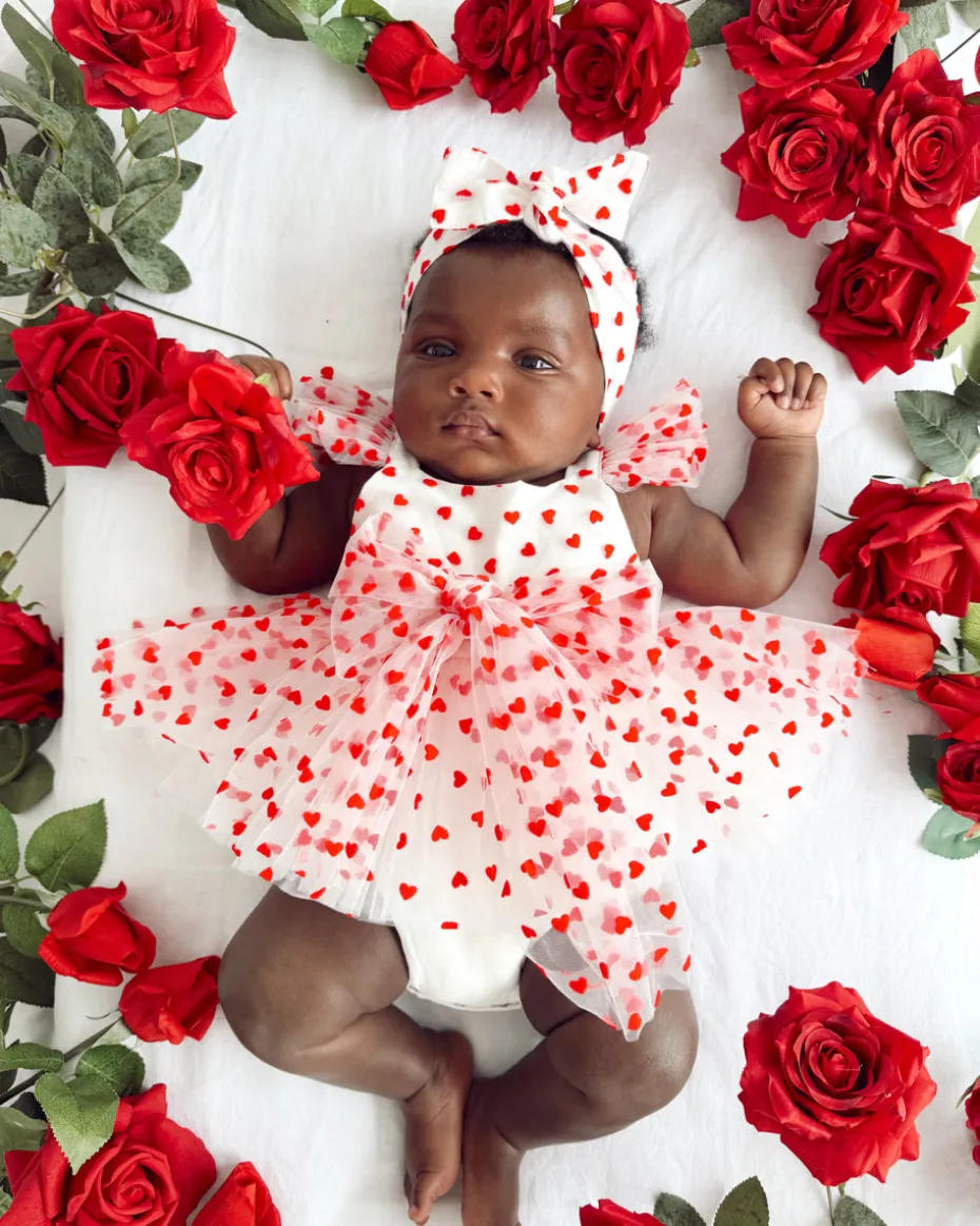 Valentina White Heart Baby Girl Tulle Hair Accessories