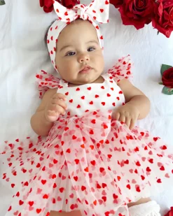 Valentina White Heart Baby Girl Romper