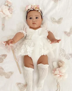 White Butterfly Kisses Baby Girls Romper