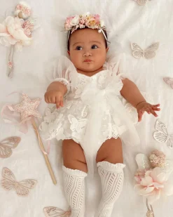 White Butterfly Kisses Baby Girls Romper