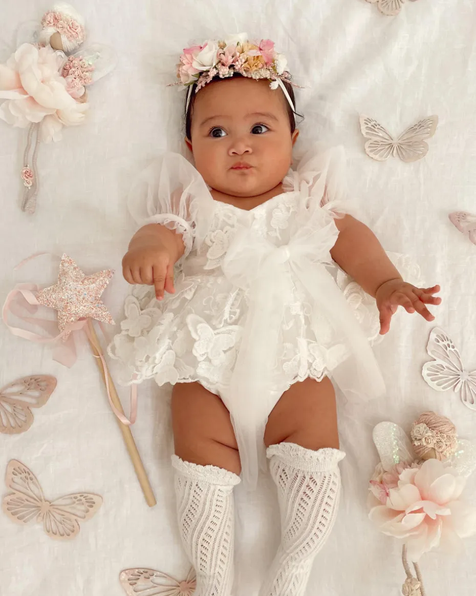 White Butterfly Kisses Baby Girls Romper