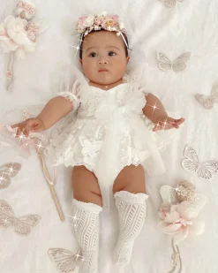 White Butterfly Kisses Baby Girls Romper