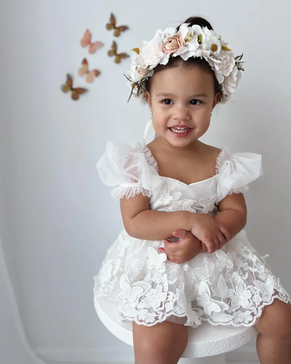 White Butterfly Kisses Baby Girls Romper