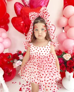 White Heart Tulle Girls Hair Bow