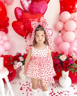 White Heart Tulle Girls Hair Bow