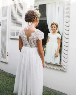 White Magnolia Flower Girl Dress