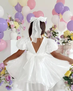 White Organza Girls Hair Bow
