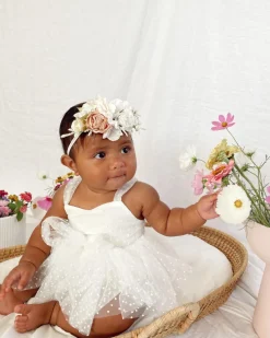 White Wildflower Baby Girl Romper
